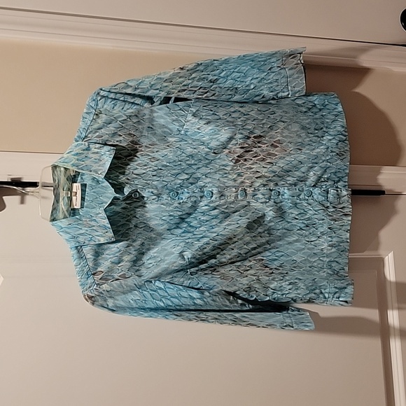 Studio Works Tops - Studio Works turquoise, tan, and white blouse